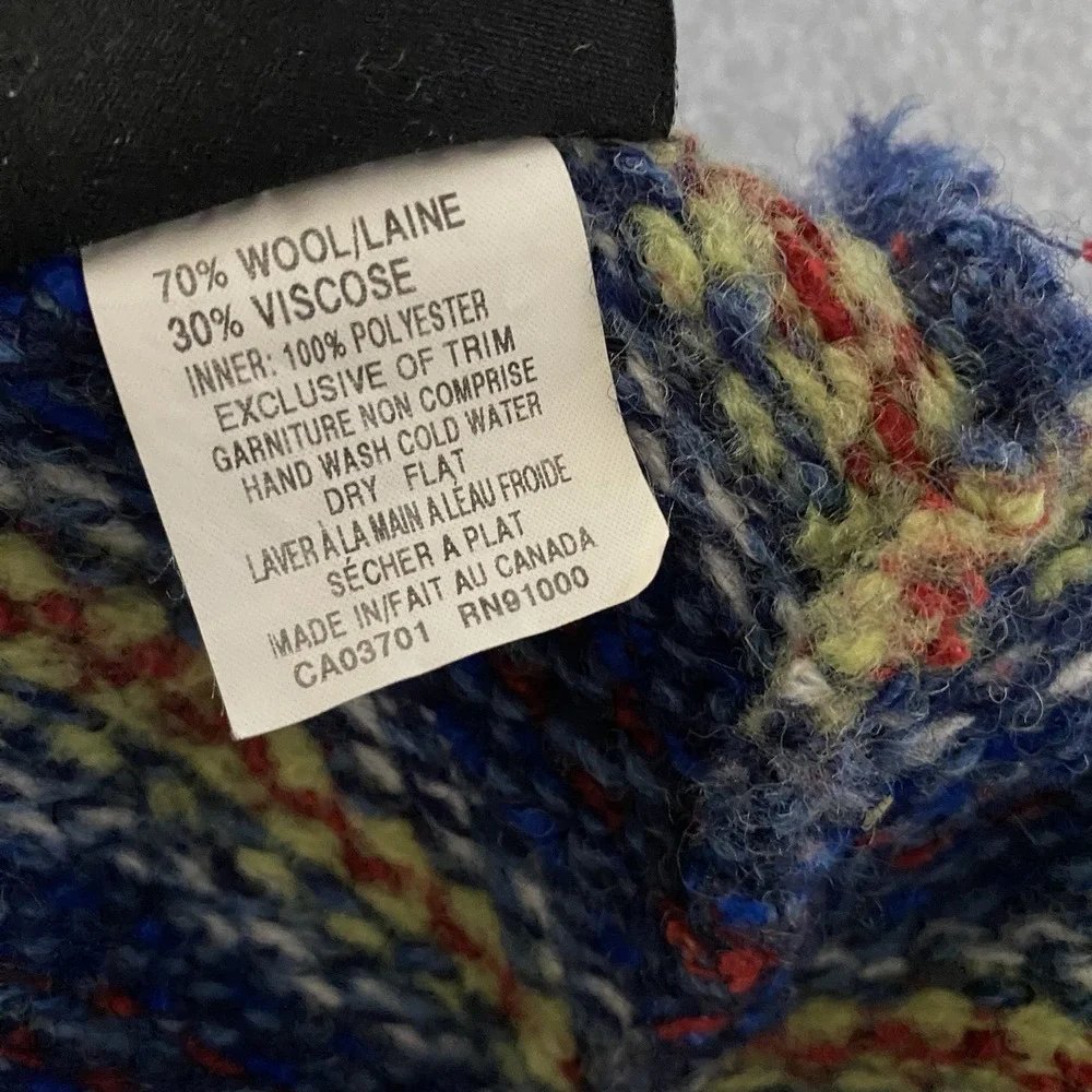 Vtg Merkley Headgear Wool Blend Knit‎ Ski Hat Blue Red Fair Isle Canada 80s 90s